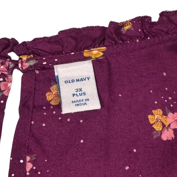 Old Navy Boho Floral Blouse Sz.3XL Fuchsia Modal Ruffle Bell Sleeve Cottage - Picture 6 of 14